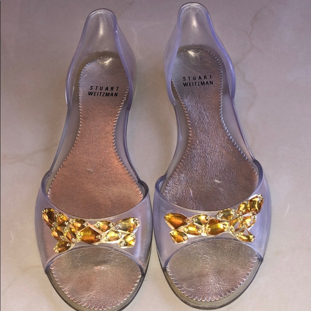 Stuart Weitzman Clear Sandals with Gold Accents
